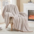 thumbnail image 2 of Soft Sherpa Fleece Blanket Reversible Plush Fluffy Large Blanket, Light Weight Warm Decorative Boho Blanket Cover for Sofa, Couch, Bedroom,Travel(Plush Khaki,50"x60"), 2 of 6