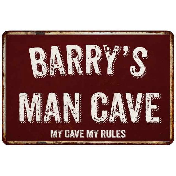 BARRY'S Man Cave Red Grunge Sign 8 x 12 High Gloss Metal Sign 208120003124