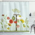 thumbnail image 1 of Garden Art Shower Curtain, Artistic Sketch Botanical Art with Various Types of Flowers and Kissing Birds, Fabric Bathroom Set with Hooks, 69W X 70L Inches, Multicolor, by Ambesonne, 1 of 3