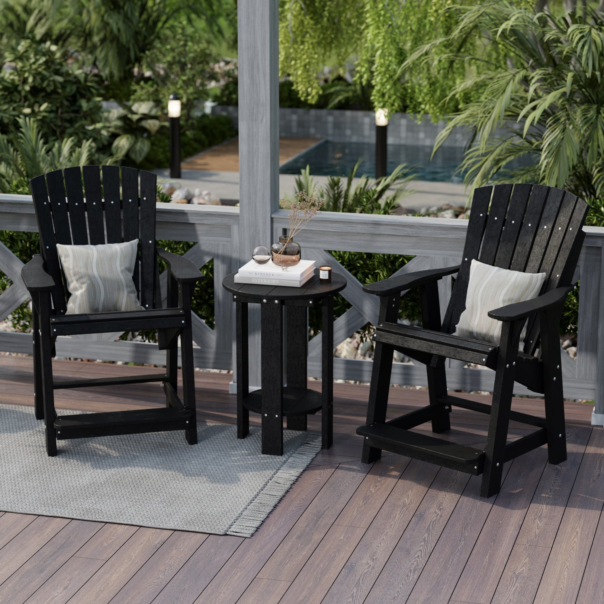 Wildridge Heritage High Adirondack Chair, Black - All-Weather Recycled Plastic Furniture for Patio, Deck, Lawn