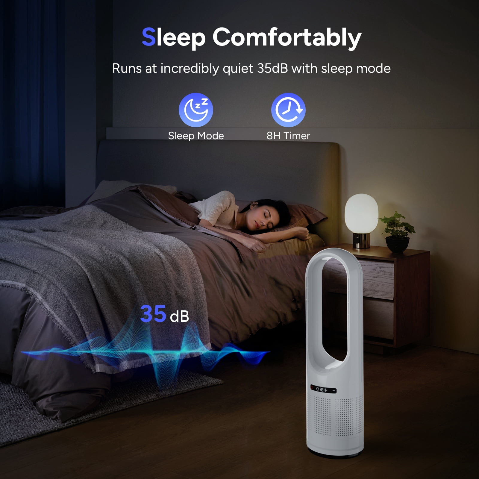 3 IN 1 Tower Fan, 31.5Inch Cooling & Heating Bladeless Fan with HEPA Filter 99.97%, Floor Fan Combo 80° Oscillating with Remote, 8H Timer for Indoor, Bedroom, Home Office Room（White)