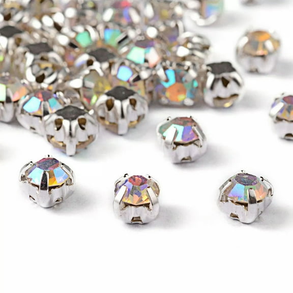 U8MO 50 Brass Rose Montee Beads AB Crystal Loose Cup Rhinestones Sew-on Findings 4mm