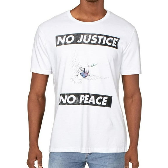 Elevenparis Mens No Justice No Peace Graphic T-Shirt, White, Large