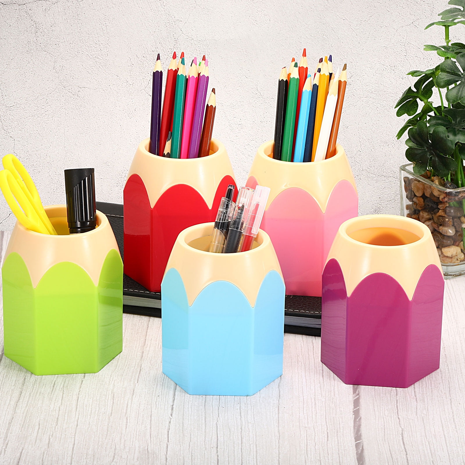 Unique Bargains Cute Pencil Holders Pencil Shape Desktop Organizers Green