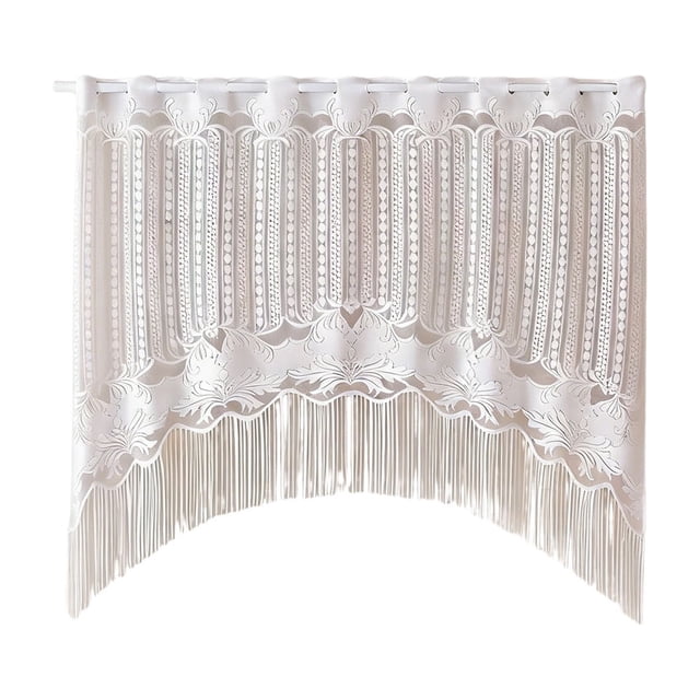 Fareti Boho Curtain Sheer Lace Tassels Window Rustic Bohemian Farmhouse Drape for Kitchen Half Window Bathroom Decoration Rod