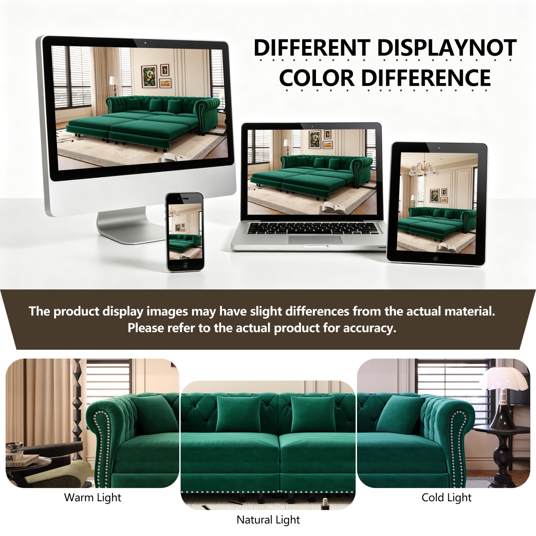 Noble House Ulwick Velvet Chesterfield Pull-Out Sofa Bed, 3-in-1 Convertible Sleeper Couch with Movable Ottoman, Green
