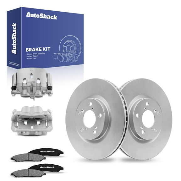 AutoShack Front Brake Rotors Ceramic Brake Pads Calipers | Replacement for 2009-2015 Honda Pilot 3.5L V6 AWD FWD | Coated | 8-PC Brake Kit | ArmorStop