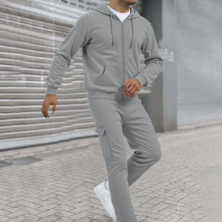 Men Joggers Set Sweat Jackets Straight Leg Sweatpants 2 Piece