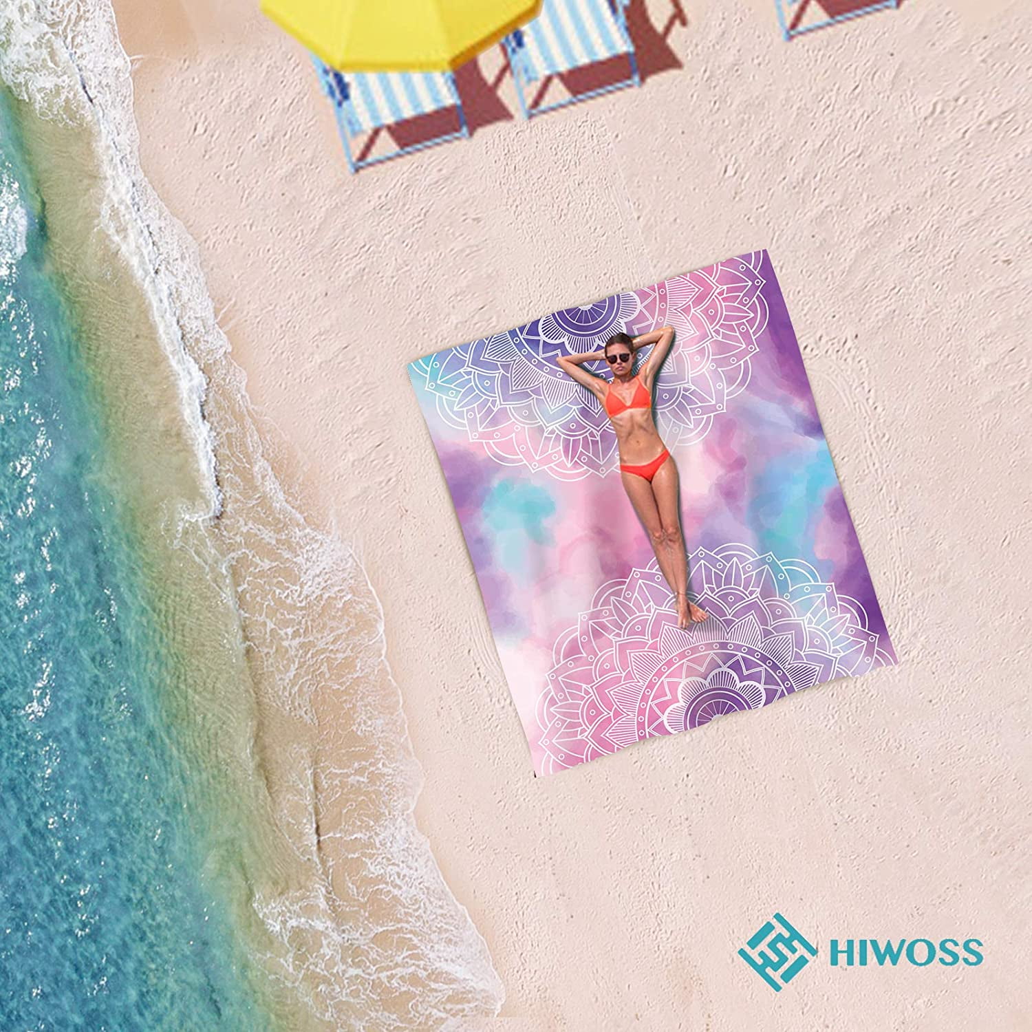 Yiailnter Sand Proof Beach Blanket Oversized 95 x 80 mandala Waterproof Sand Free Beach Mat Boho With Corner Pockets portable Mesh Bag For Beach Fest