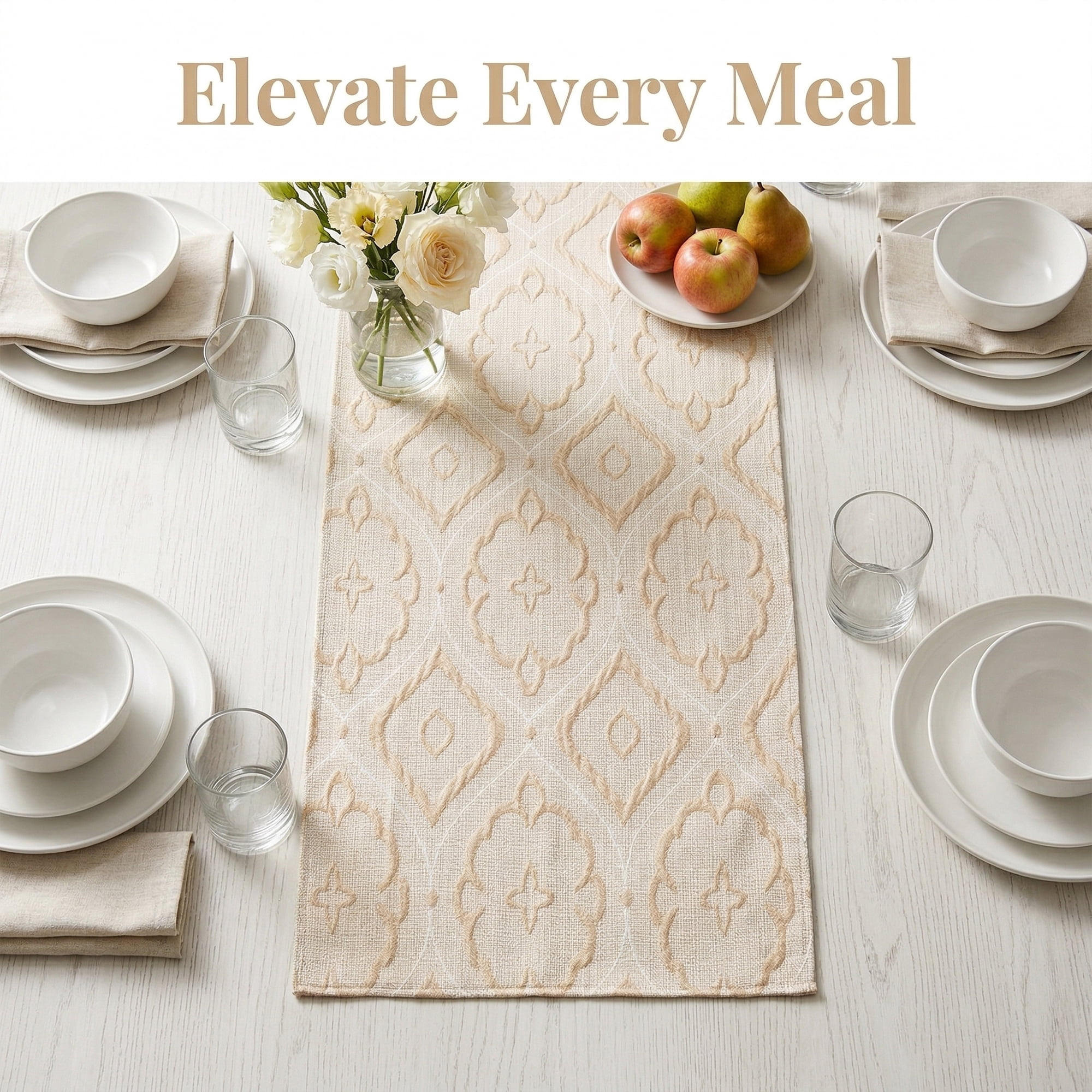 Unique Bargains Long Washable Polyester Runner Table Runner for Table Beige 13.8"x94.5"
