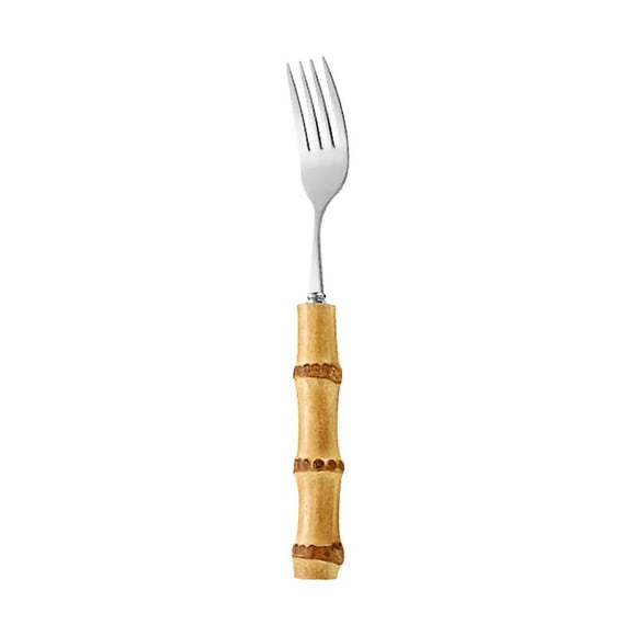 Suncoda Tableware Tableware, Natural Bamboos Handle Stainless Steel Tableware Dessert Salad Spoon Fork Bamboos Handle Steak Knife Fork Spoon Tea Spoon