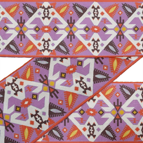 IBA Indianbeautifulart Purple Aztec Southwestern Ribbon Trim Tape Fabric Laces For Crafts Printed Dupion Trim By 9 Yard Sewing Accessories 2 Inches
