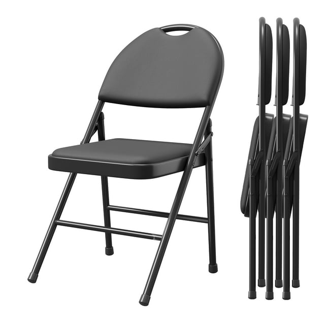 Sillas Plegables Tapizadas (Juego de 4) – Asiento Cómodo de Piel Sintética, Marco de Metal Resistente, Patas con Protector, Ideales para Sala, Comedor, Terraza o Uso en Exterior