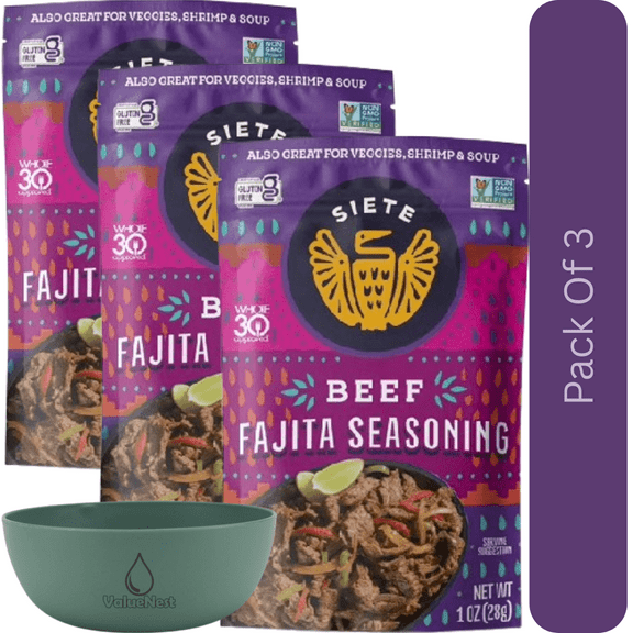 Siete Beef Fajita Seasoning 1 oz Packet With Olive Green Bowl By ValueNest