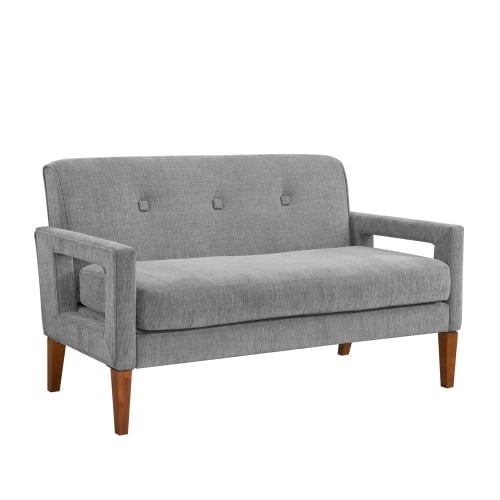 55" Pocket Coils Small Loveseat Couch, 2 Seater Sofa with Solid Wood Legs, Comfortable Loveseat with Reversible Seat Cushions for Living Room, Gray