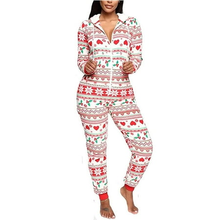 

Gwiyeopda Women Christmas Onesies Pajamas Long Sleeve Hooded Nightwear Sleepsuit