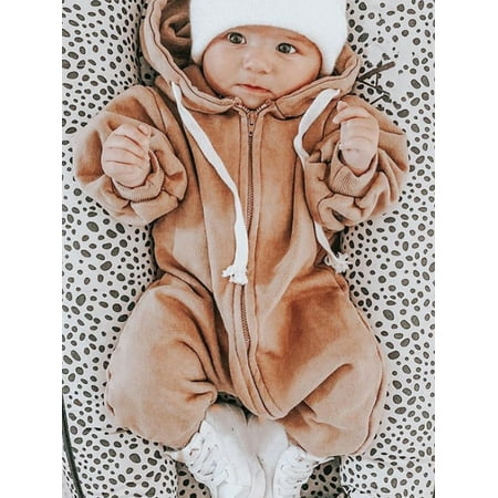 

Gwiyeopda Toddler Girl Boy Baby Cotton Hooded Jumpsuit Casual Long Sleeve Zipper Rompers 0-24 Months