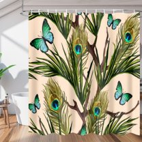 Peacock Feather Butterfly Shower Curtain for Bathroom Shower Curtain Set with 12 Hooks Waterproof Fabric Bath Curtain for Bathtub Restroom Decor, 72 X 72 in