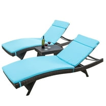 GDF Studio Olivia Outdoor Wicker 3 Piece Armless Adjustable Chaise Lounge Chat Set with Cushions, Multibrown and Blue