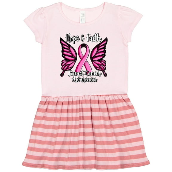 Inktastic Breast Cancer Awareness Hope and Faith with Butterfly Ribbon Gift Toddler Girl Dress