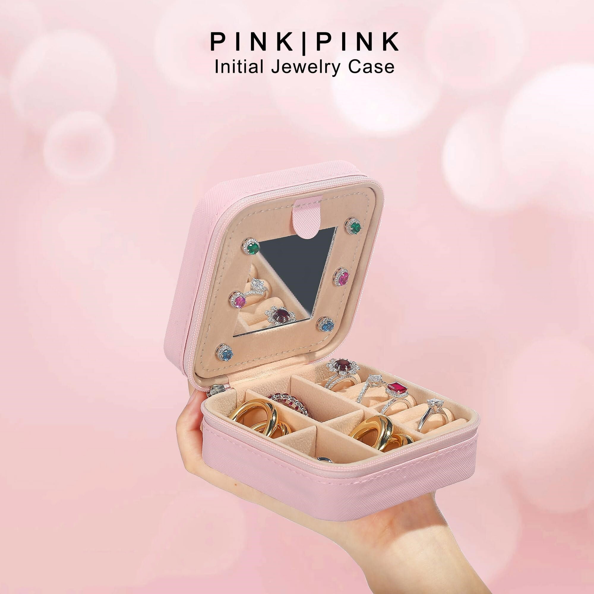 LONGXIN Cute Cartoon Mouse Jewelry Box - Small Travel Organizer With Initial, Personalized Gift For Women & Girls (Letter S)