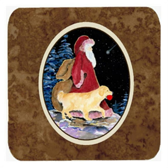 Santa Claus with Golden Retriever Foam Coasters, Set - 4