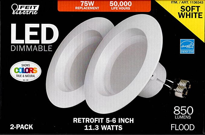 Feit Electric Retrofit 5-6" LED Dimmable 75 W 2700K 850 Lumens Lighting 2 Pk 