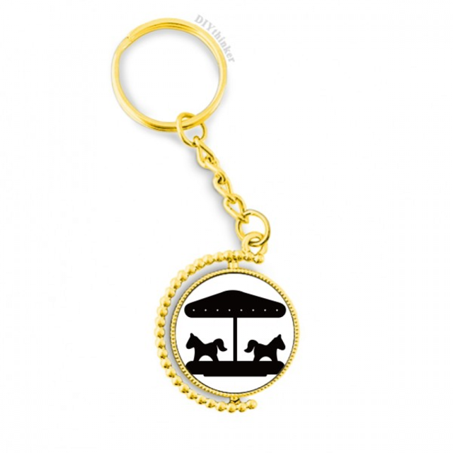 La silueta negra de Carousel Amusement Park Anillo de oro de metal llavero llavero
