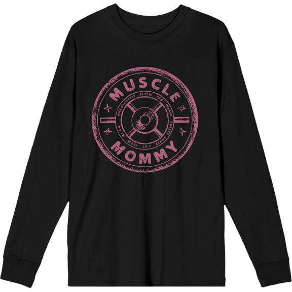 Muscle Mommy Weight Plate Adult Black Crew Neck Long Sleeve Tee-Medium