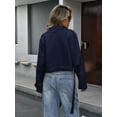 thumbnail image 4 of Womens Cropped Trench Coat Lapel Double Breasted Short Jacket Outwear Navy Blue XL, 4 of 9