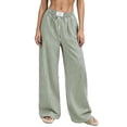 thumbnail image 2 of Mifsaly Womens Striped Pants Wide Leg Lounge Pants Elastic Waist Relaxed Fit Pajama Sleep Trousers for Home and Beach Vacation Green,M, 2 of 5