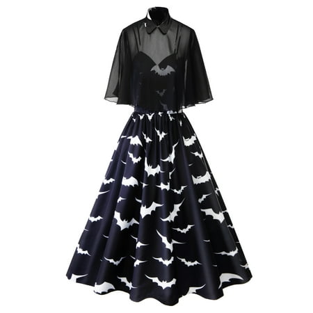 Women's Plus Size Rockabilly Vintage Swing Work Evening Dress 40s 50s Retro Emo Pin Up Cloak Bat Print Gothic Party Cocktail