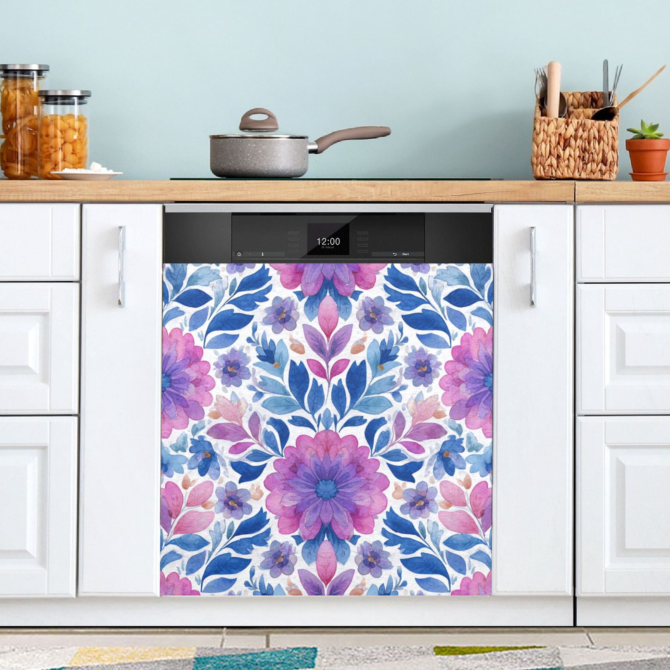 Dishwasher Magnetic Sticker 23x26 Inch Refrigerator Magnetic Sticker Washing Machine Magnetic Sticker Kitchen Panel Magnetic Sticker Home Decor Purple Watercolor Leaves