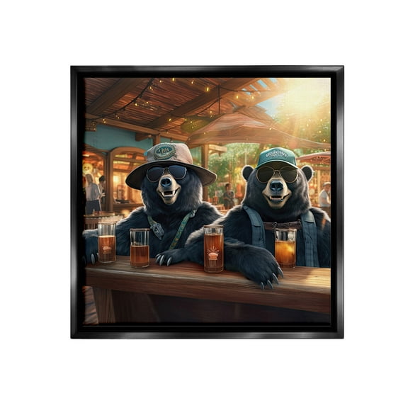 Stupell Industries Drinking Bears at Bar Animals & Insects Painting Black Floater Framed Canvas Art Print Wall Art, 18 x 18