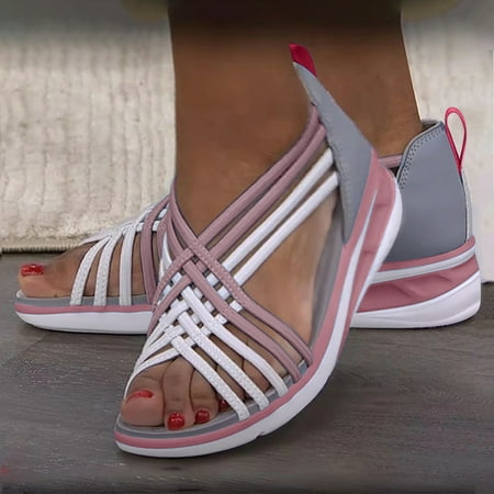 

Sunhillsgrace Shoes For Women Sandals Women s Fashion Casual Cross Strap Round Toe Sandals Elastic Band Slip On Shoes