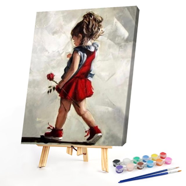Cuadros Decorativos Chica en vestido rojo pintura al óleo por números Kit sin marco dibujo cuadro decoración de pared Ehuebsd embutido en tela