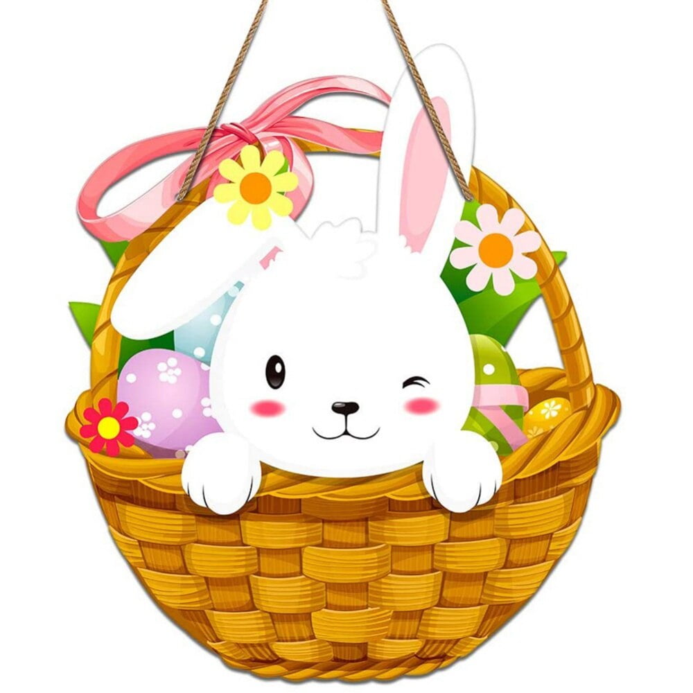 Clearance!!!Easter Door Decorations Glitter Happy Easter Bunny Wooden