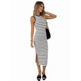 thumbnail image 5 of Women's Knit Sleeveless Striped Midi Dresses Side Slit Dress for Casual Beach White S, 5 of 10