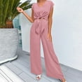 thumbnail image 6 of Women 2 Piece Outfits V Neck Sleeveless Tank Crop Top and High Waist Trousers Going Out Summer Loose Wide Leg Pants Casual Elegant Party Costumes Lounge Sets, 6 of 7