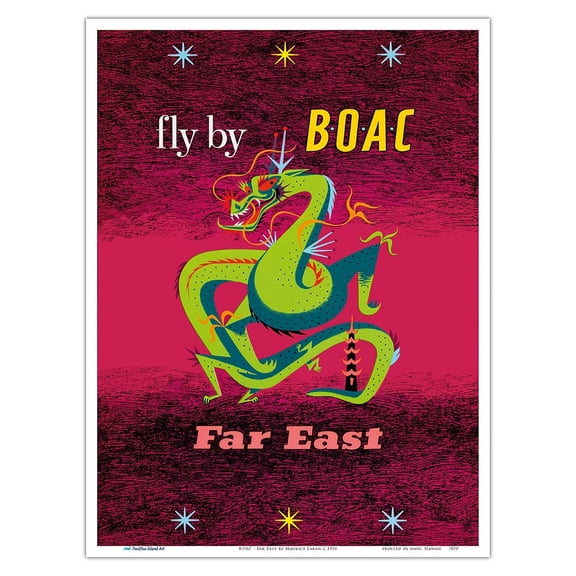 BOAC - Far East - Dragon - Vintage Airline Travel Poster by Maurice Laban c.1955 - Master Art Print (Unframed) 9in x 12in