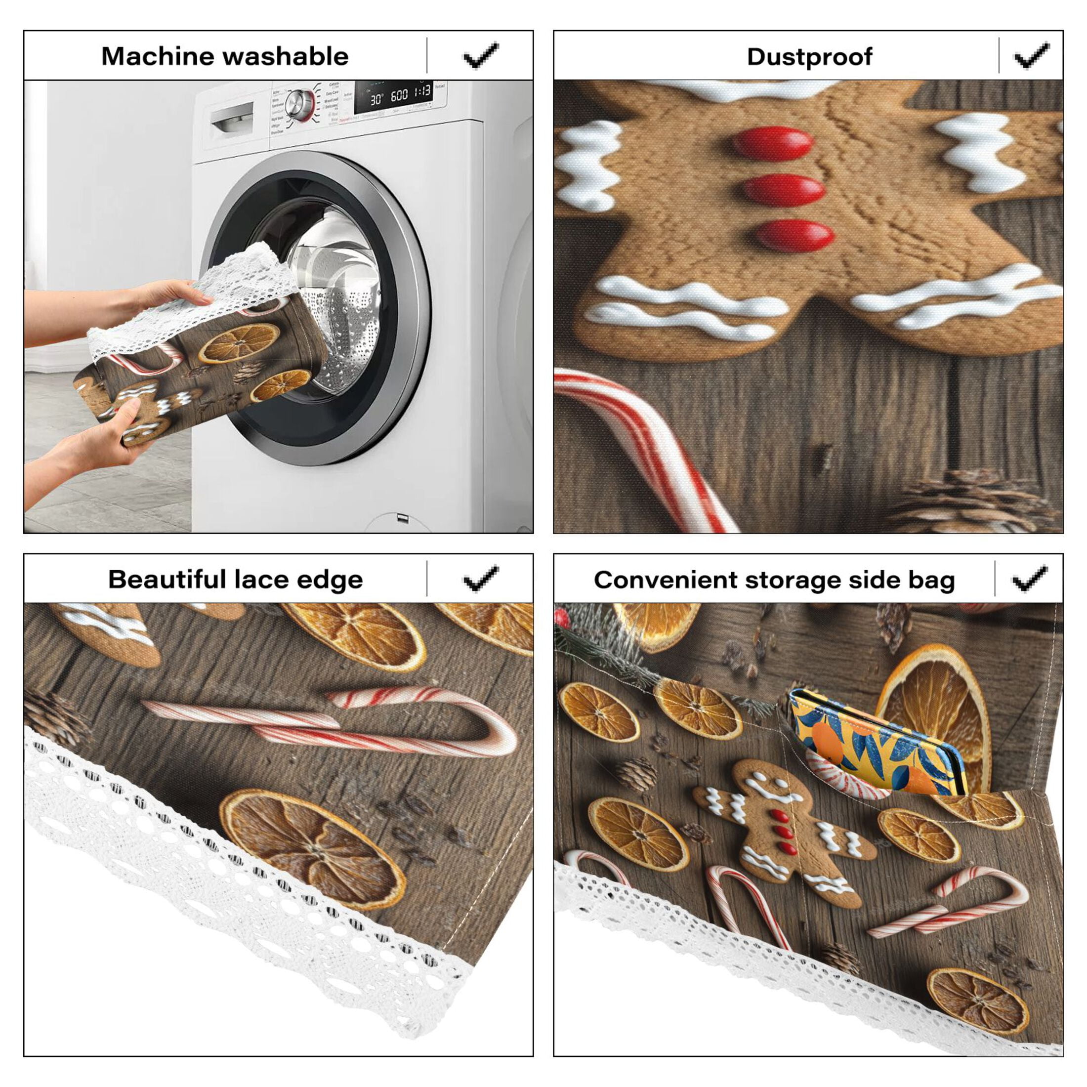 Gingerbread Man and CandyWasher and Dryer Covers Dust-Proof and Oil Resistant Fridge Cover with 4 Storage Pockets Washing Machine Top Cover for Laundry Kitchen Home 51.2 x 22 In
