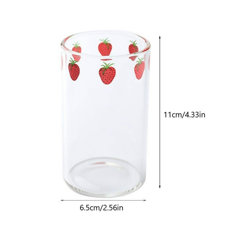 300ml Strawberry Cute Glass Cup With Straw Creative Transparent Water Cup  Student Milk Heat Resistant Glass Nana