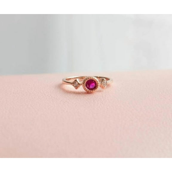 Ruby Solitaire Ring, Dainty Ruby Ring, 925 Silver Engagement Ring, Birthstone Ring,Halo Handmade Jewelry Wedding Ring Gift For Women