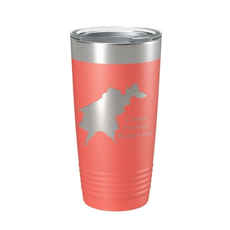 

Crane Prairie Reservoir Tumbler Lake Map Travel Mug Insulated Laser Engraved Coffee Cup Oregon 20 oz Coral