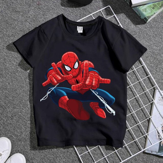 Cute Cartoon Spiderman Familia Ropa a juego Papá Mamá Niños Niñas Trajes a juego Niños Adulto Ropa de verano Camiseta negra Adulto (3XL) Gao Jinjia LED