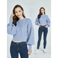 thumbnail image 3 of SSLR Womens Sweaters Oversized Crewneck Cropped Sweaters Long Lantern Sleeve Knitted Pullover Sweaters, 3 of 7