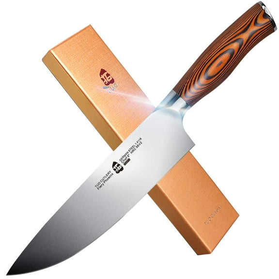 TUO Chef Knife Kitchen Knives Chef’s Knife, High Carbon German Stainless Steel Cutlery Rust Resistant, Pakkawood Handle Luxurious Gift Box 8 inch Chopper Fiery Phoenix Series