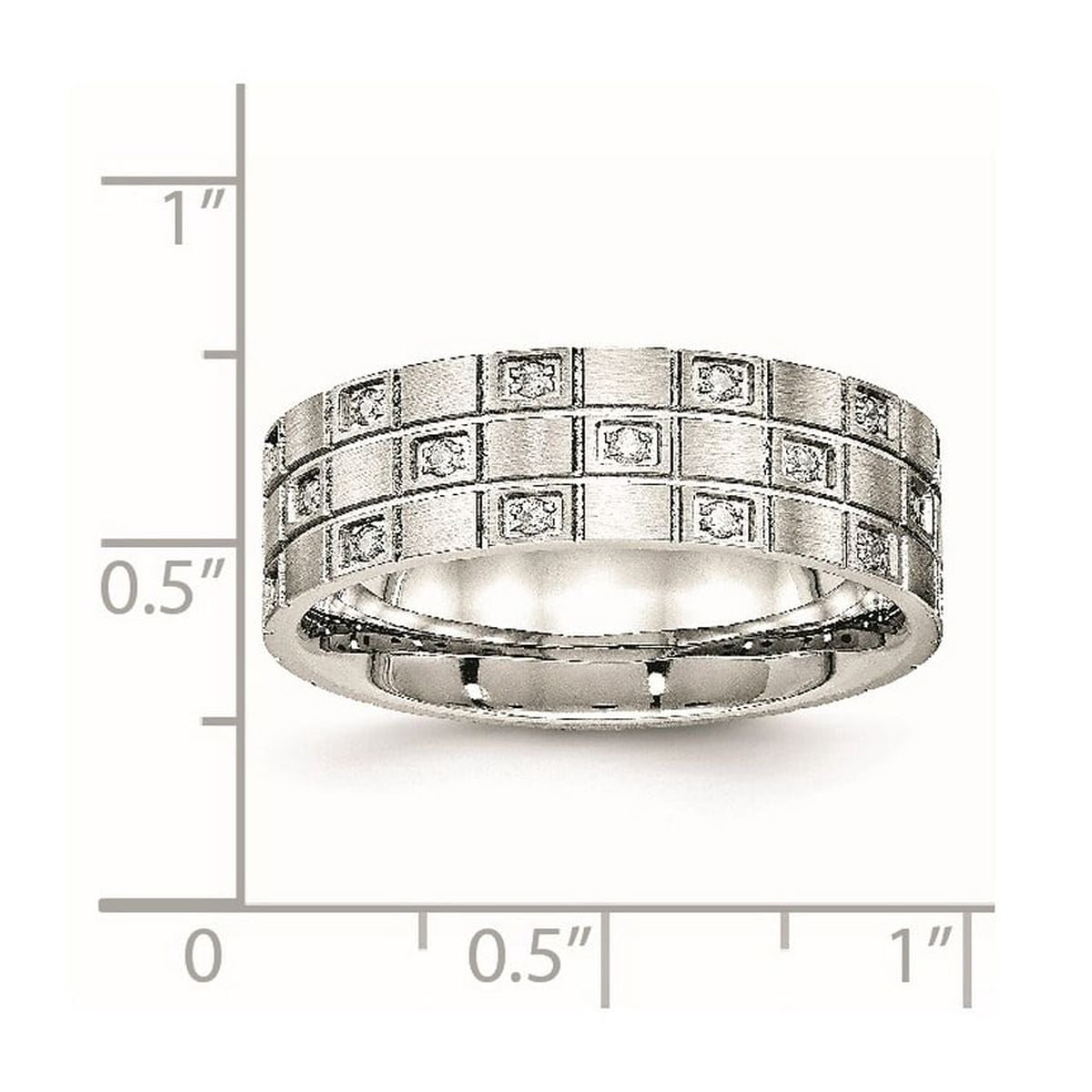 7mm Stainless Steel Brushed Grooved Cubic Zirconia Ring Size 9 Ring for Women