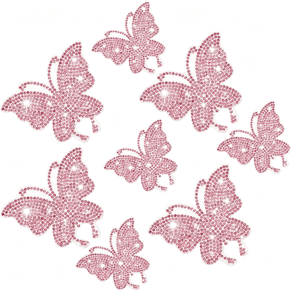 CCOCC 8 Pcs Bling Butterfly Car Decals Women Crystal Rhinestone Shiny Butterfly Stickers Accessories for Car Body Bumper Window Laptop Automotive Interior Exterior Sticker Decor(Pink)
