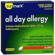 Sunmark All Day Allergy Cetirizine HCl Tablets, 10 mg, 14 Count